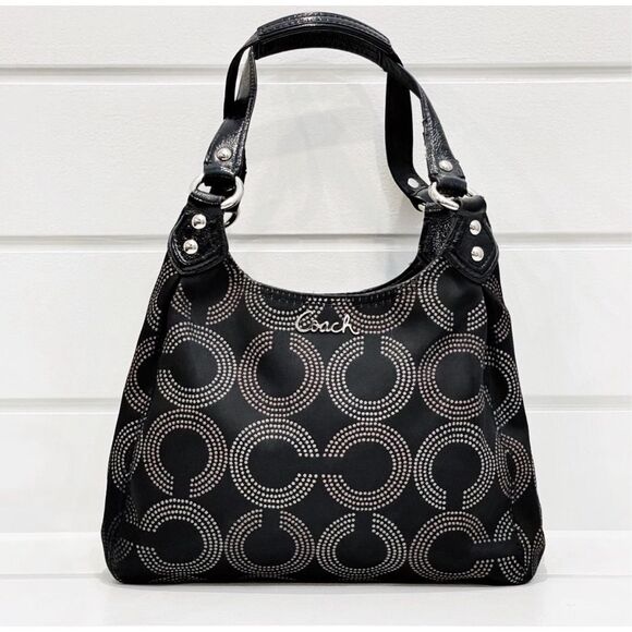 Coach Handbags - Coach Ashley Triple Compartment Dotted OP Art Hobo Tote Handbag Bag Black F21920